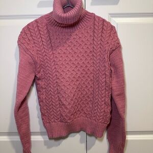 Turtleneck Cable Knit Sweater - Pink